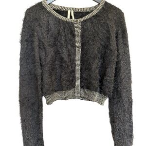 Frenchi L EUC super fun black and Light Gray really Fuzzy Cardigan